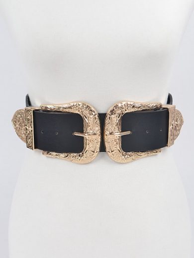 Gold Big Buckle Stretch Belt