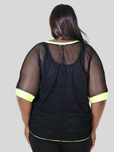 Contrast Neon Trim Fishnet Top