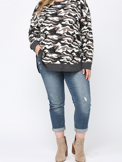 Camouflage Print Sweatshirt Top