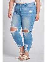 Open Knee Skinny Mid-rise Jeans