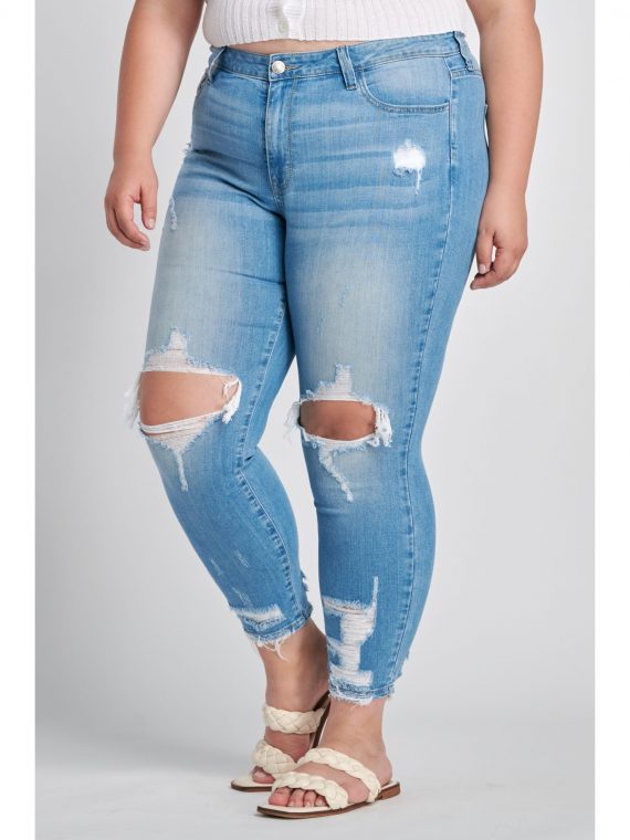 Open Knee Skinny Mid-rise Jeans