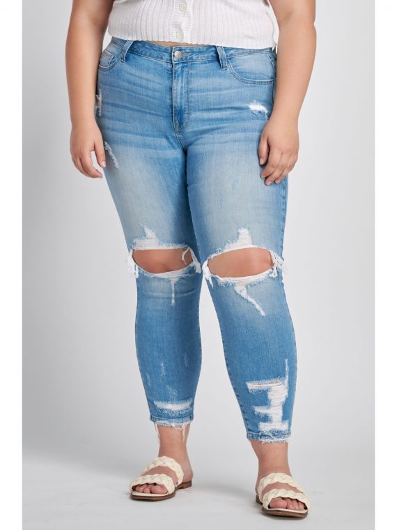 Open Knee Skinny Mid-rise Jeans