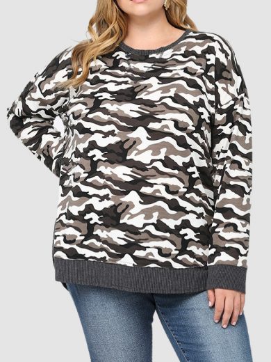 Camouflage Print Sweatshirt Top